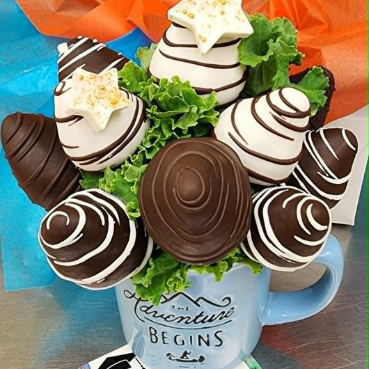 Chocolate covered strawberries in a mug
